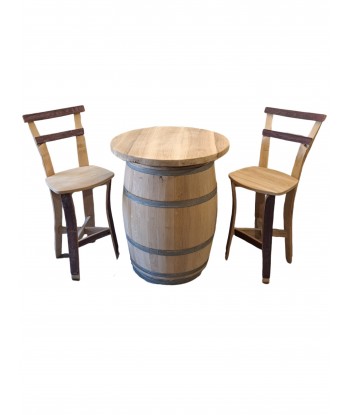 Tasting Table from Barrel with Board ø 80 cm Natural and 2 x Chairs Natural