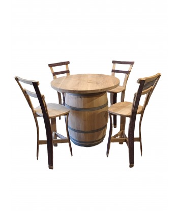 Barrel Table with Board ø 100 cm Natural and 4 x Chairs Natural