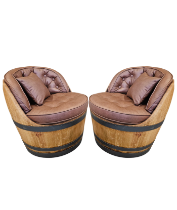 Set | klubová křesla ze sudu | hnědá koženka