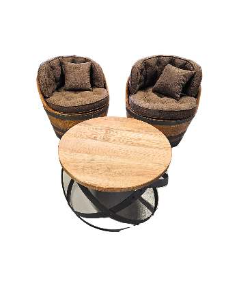 Set| klubová křesla ze sudu / hnědý melír a stolek CUVÉE | DESKA 65 CM |
